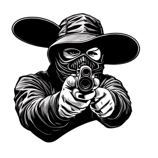 ski mask robber shooting tattoo design idea