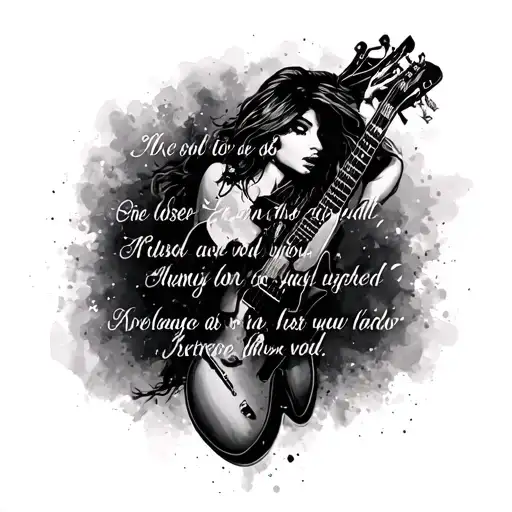 Combine a lady's silhouette with AC/DC lyrics tattoo design idea