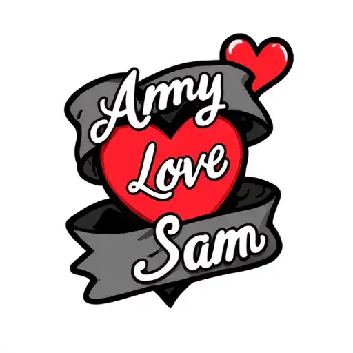 "Amy love Sam " "Amy love Sam " red heart with banner wrapped tattoo design idea