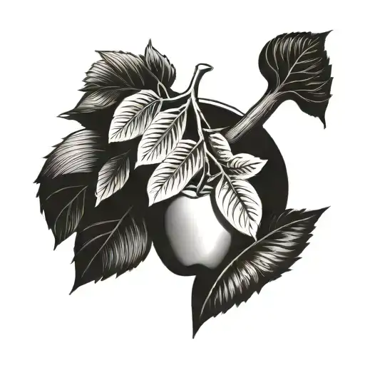 a wooden spoon leading to a branch of an apple tree with one half apple on it  tattoo design idea