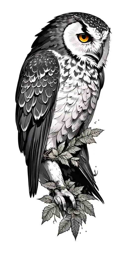 full sleeve for depression with evergreen and owl or raven  tattoo design idea