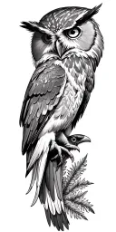 full sleeve for depression with evergreen and owl or raven  tattoo design idea