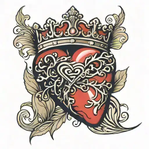 half heart with veins and half crown tattoo design idea