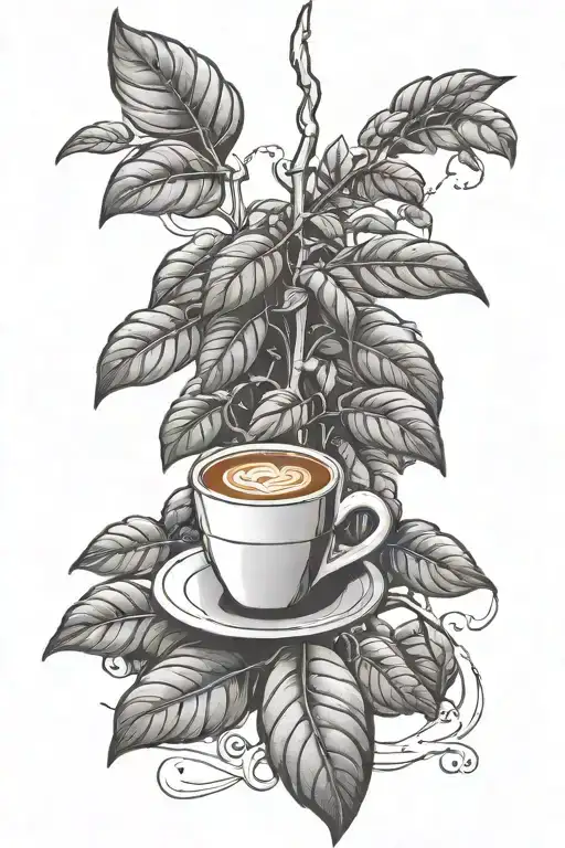 A coffee plant intertwined with a Porsche logo, symbolizing the client's passion for both coffee and luxury cars tattoo design idea