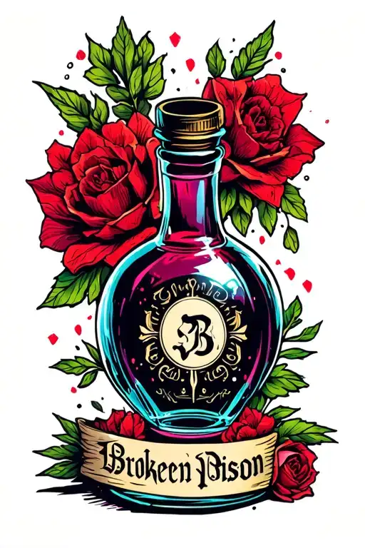 broken poison bottle tattoo design idea