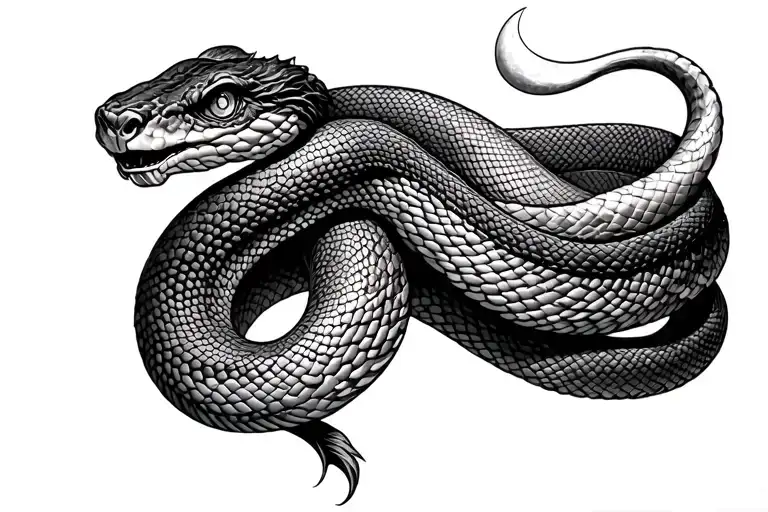 A coiled snake (Vasuki) forming a bracelet. The snake could lead to a small crescent moon. tattoo design idea
