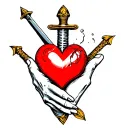 hand holding heart with dagger through it  tattoo design idea