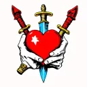 hand holding heart with dagger through it  tattoo design idea