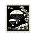 poststamp with NZ and two people parachuting inside the post stamp tattoo design idea