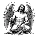 Jesus kneeling with angel wings tattoo design idea