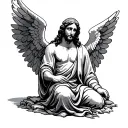 Jesus kneeling with angel wings tattoo design idea