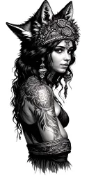 Romani Gypsy girl with fox headdress being worn with the whol fix body tattoo design idea