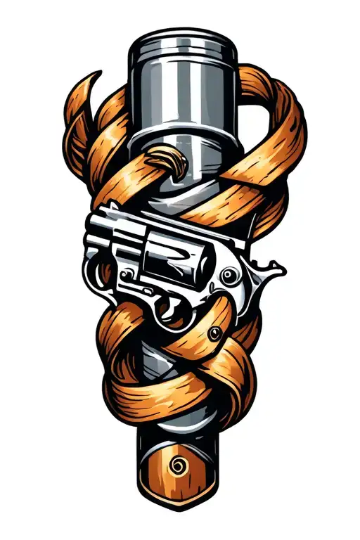 Gun barrel intertwined representing different aspects tattoo design idea