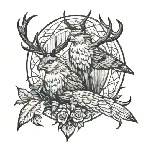 reindeers buzzard tattoo design idea