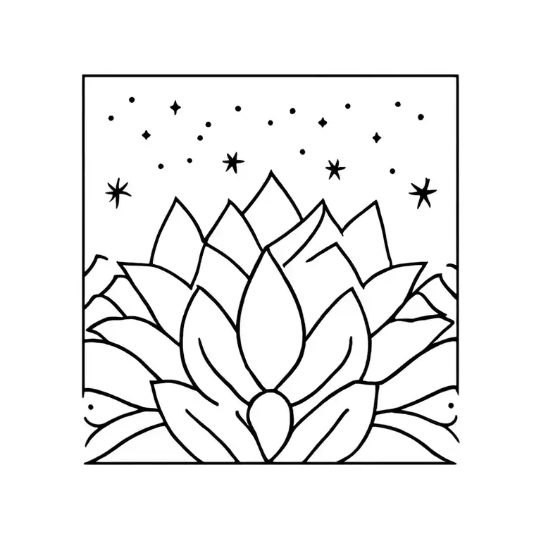 elephant, lotus flower, mountains, stars representing tattoo design idea
