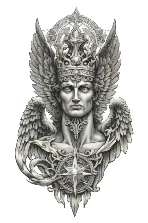 Hermes messenger god, winged crown, greek art, Greek symbolism, greek consolations star background tattoo design idea