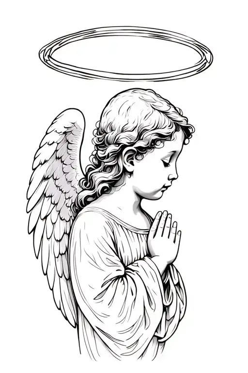 baby angel praying halo on head tattoo design idea
