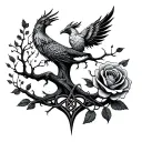 Celtic tree of life with a rose and phoenix  tattoo design idea