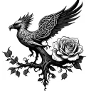 Celtic tree of life with a rose and phoenix  tattoo design idea