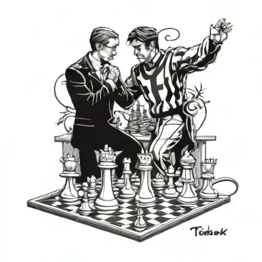 A tattoo design of a taekwondo coach in a chess match, blending the client's occupation with their love for chess tattoo design idea