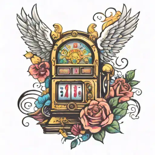 slot machine surrounded heaven something angelic something tattoo design idea