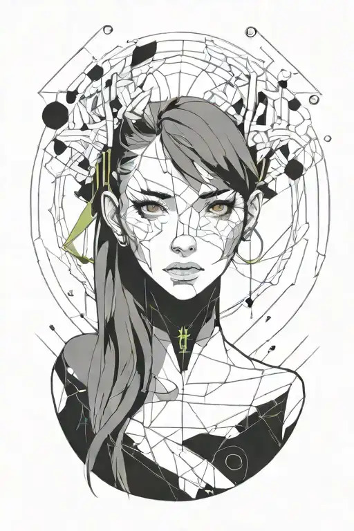 cyberpunk anime beautifull girl face one eye tattoo design idea