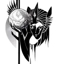 abstract tatoo of the goddesses sekhmet holding a marble galexy tattoo design idea