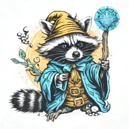 raccoon wizard casting a spell tattoo design idea