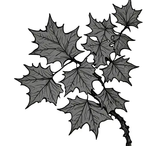canadian hemlock branch entwined with maple leaves branch tattoo design idea