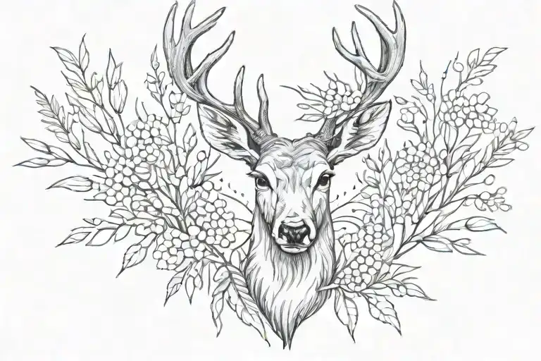 one deer grass line tattoo design idea
