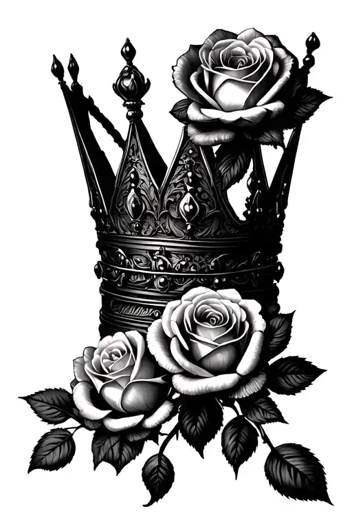 crown with 3 roses tattoo design idea