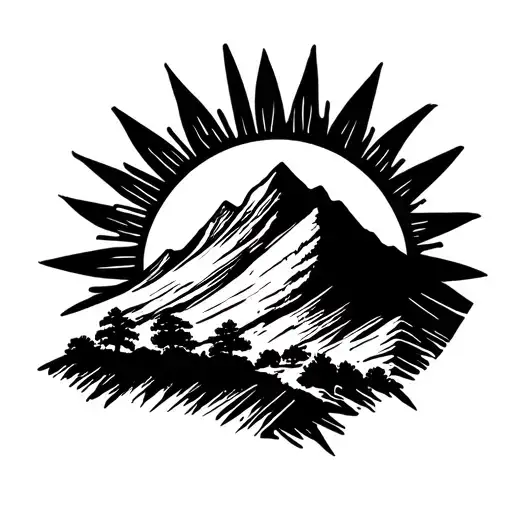 simple line of mount kilimanjaro with sun and Uhuru tattoo design idea
