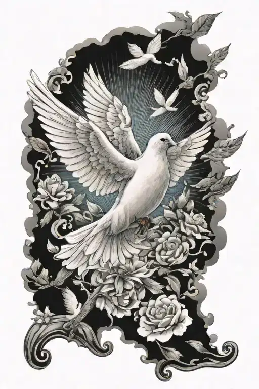 Dove flying to heaven tattoo design idea