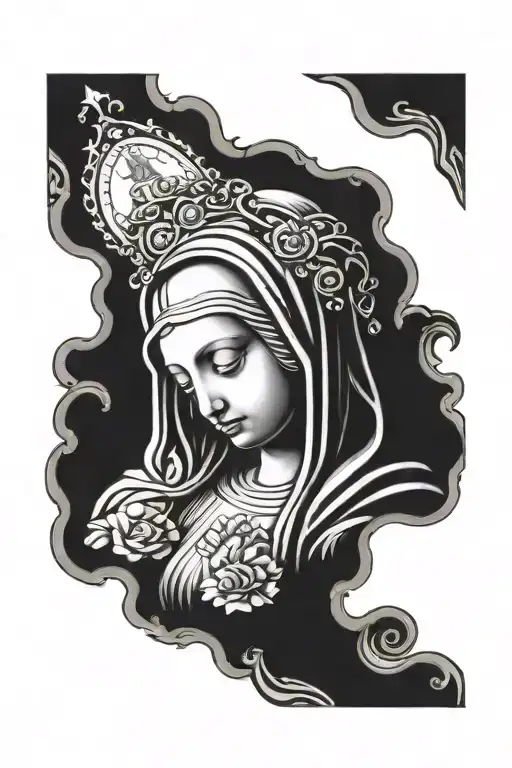 Virgin mary on calf tattoo design idea