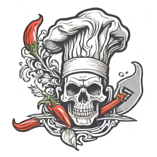 chef ideas with red chili ,resbell pepper,  in thailand style concept with chef hat and skull tattoo design idea