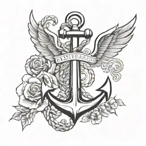 Anchor and wing tattoo design idea