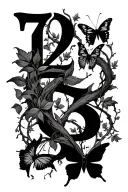 Bold Gothic 1998 as the centerpiece, Leafy, prominent vines wrapping around, intertwining with the numbers, butterflies tattoo design idea