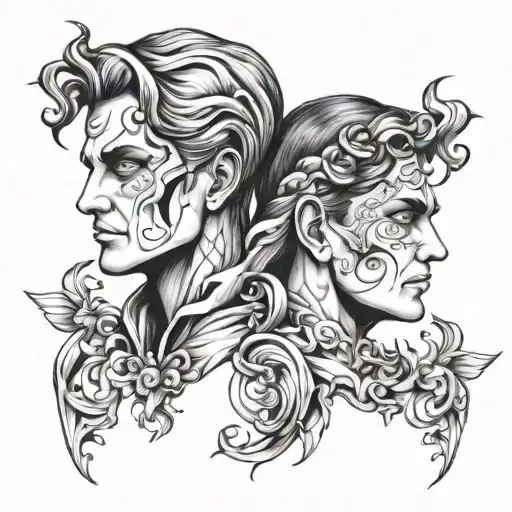 Gemini two face morphing tattoo design idea