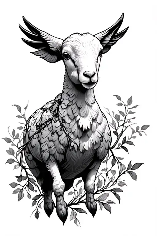 lamb and dove covered in vines tattoo design idea