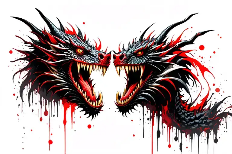 two dragons heads chewing a ring finger tattoo tattoo design idea