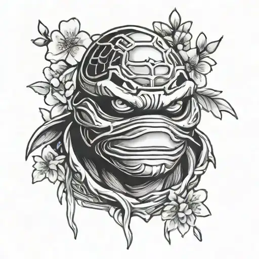 ninja turtle mask with cherry blossoms tattoo design idea