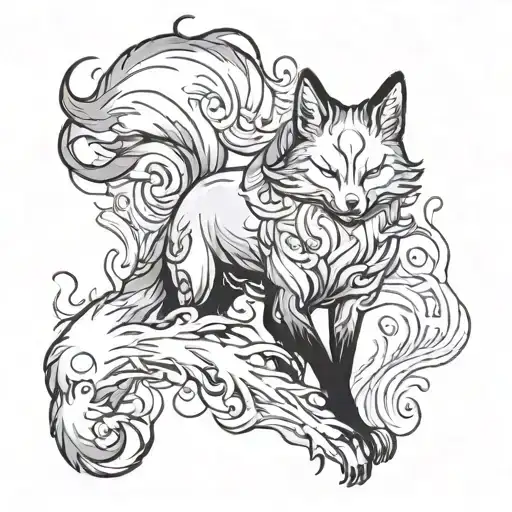 I want a tattoo of a kitsune coming out of the mist tattoo design idea