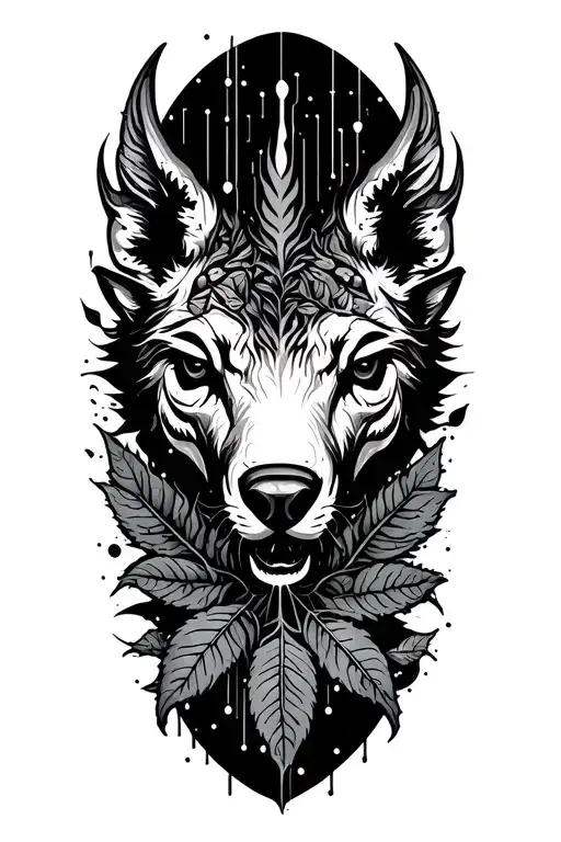 A tattoo design incorporating computer codes and ecological symbols like leaves and animals tattoo design idea