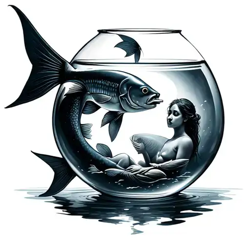 two lost souls swimming in a fish bowl tattoo design idea