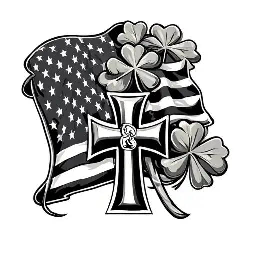 American patriotic with shamrocks and a Maltese cross tattoo design idea