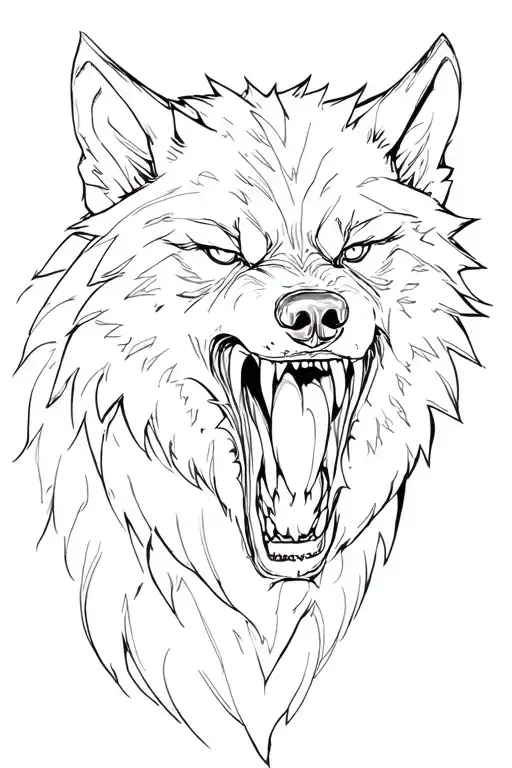 fierce wolf growling tattoo design idea