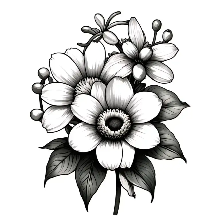 daffodils daisy's marigold lily of the valley flower tattoo design idea