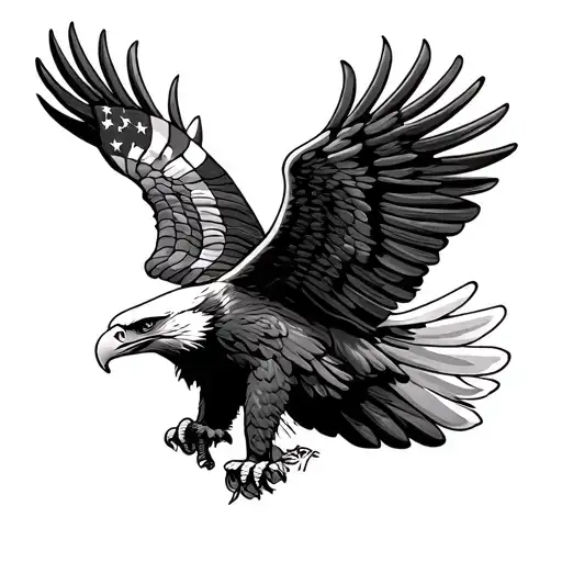 eagle purple heart medal american flag waving tattoo design idea