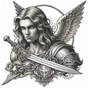 guardian angel with beautiful face and a sword tattoo design idea