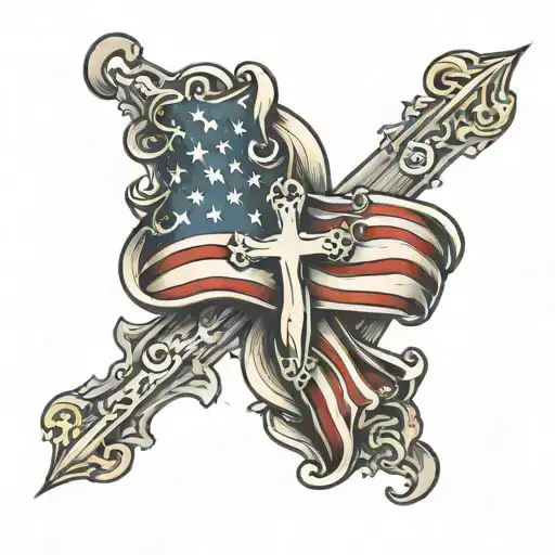 Cross an American flag intertwined tattoo design idea